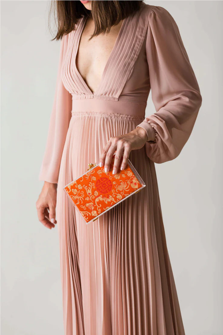 Costes In Orange Floral Print Silk Jacquard