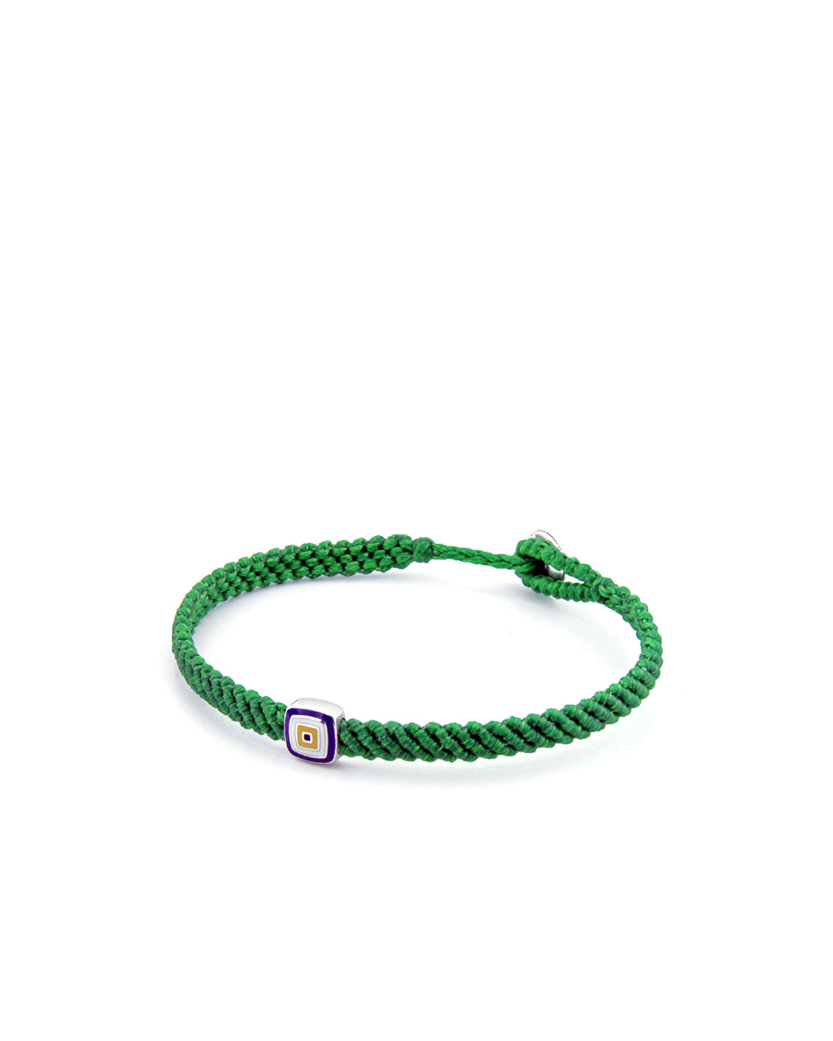 Evil Eye Square Makrame Yeşil Erkek Gümüş Bileklik