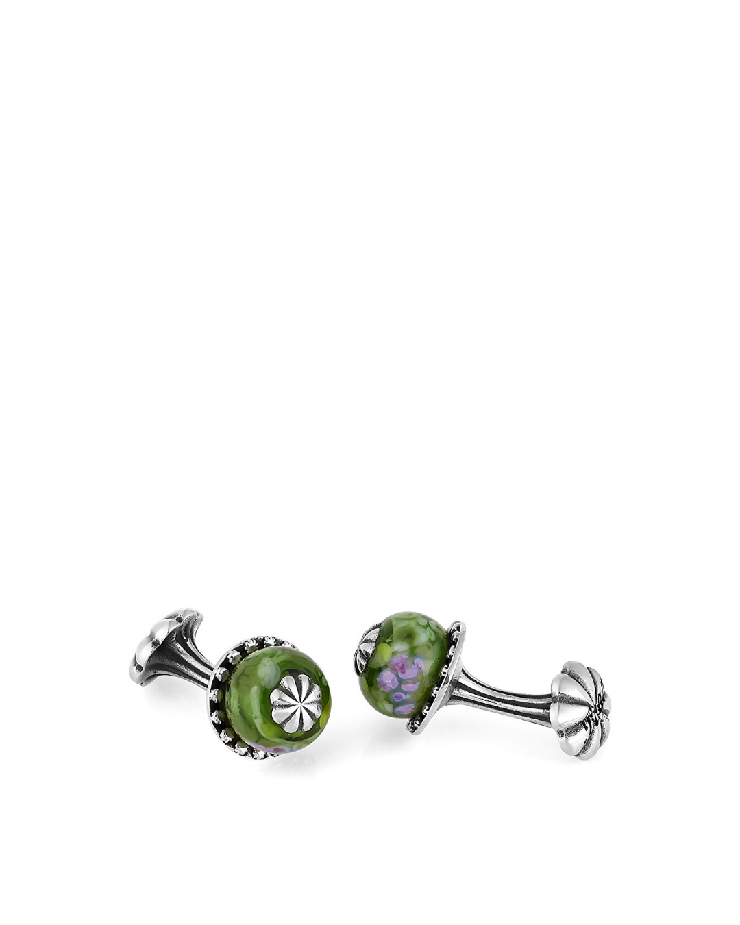 Glass Beads Floral Fx Gümüş Kol Düğmesi