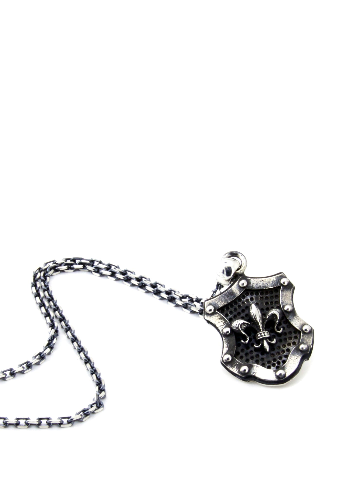 Knight Fleur De Lis Shield Erkek Gümüş Kolye