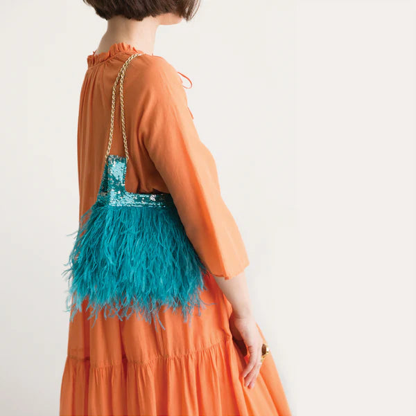 Micro Ines In Verdigris Sequin With Feather