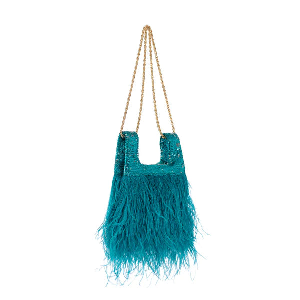 Micro Ines In Verdigris Sequin With Feather