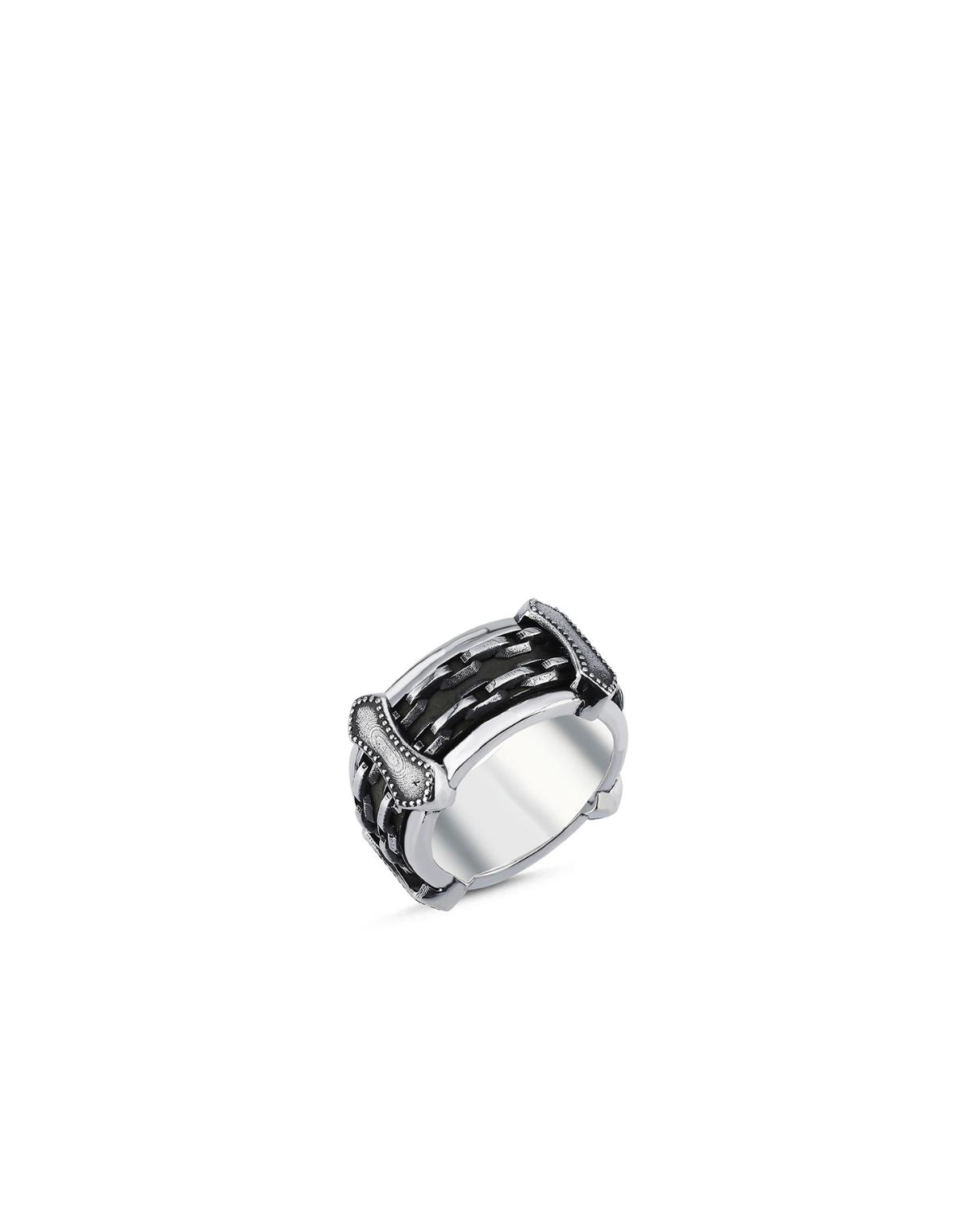 Prince Black Stone Detailed Men's Silver Ring