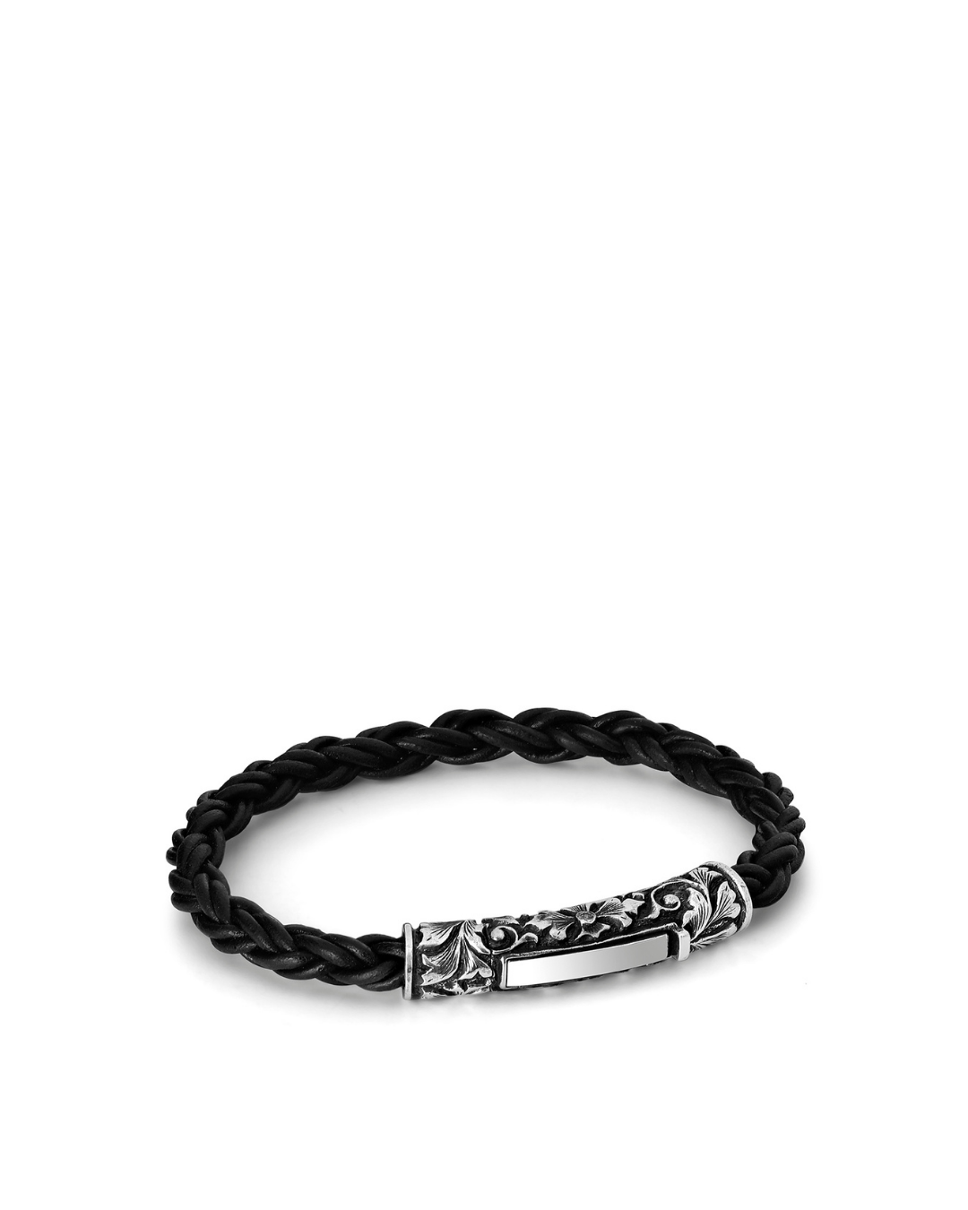Single Lock Long L Engraved Men's Leather Bracelet