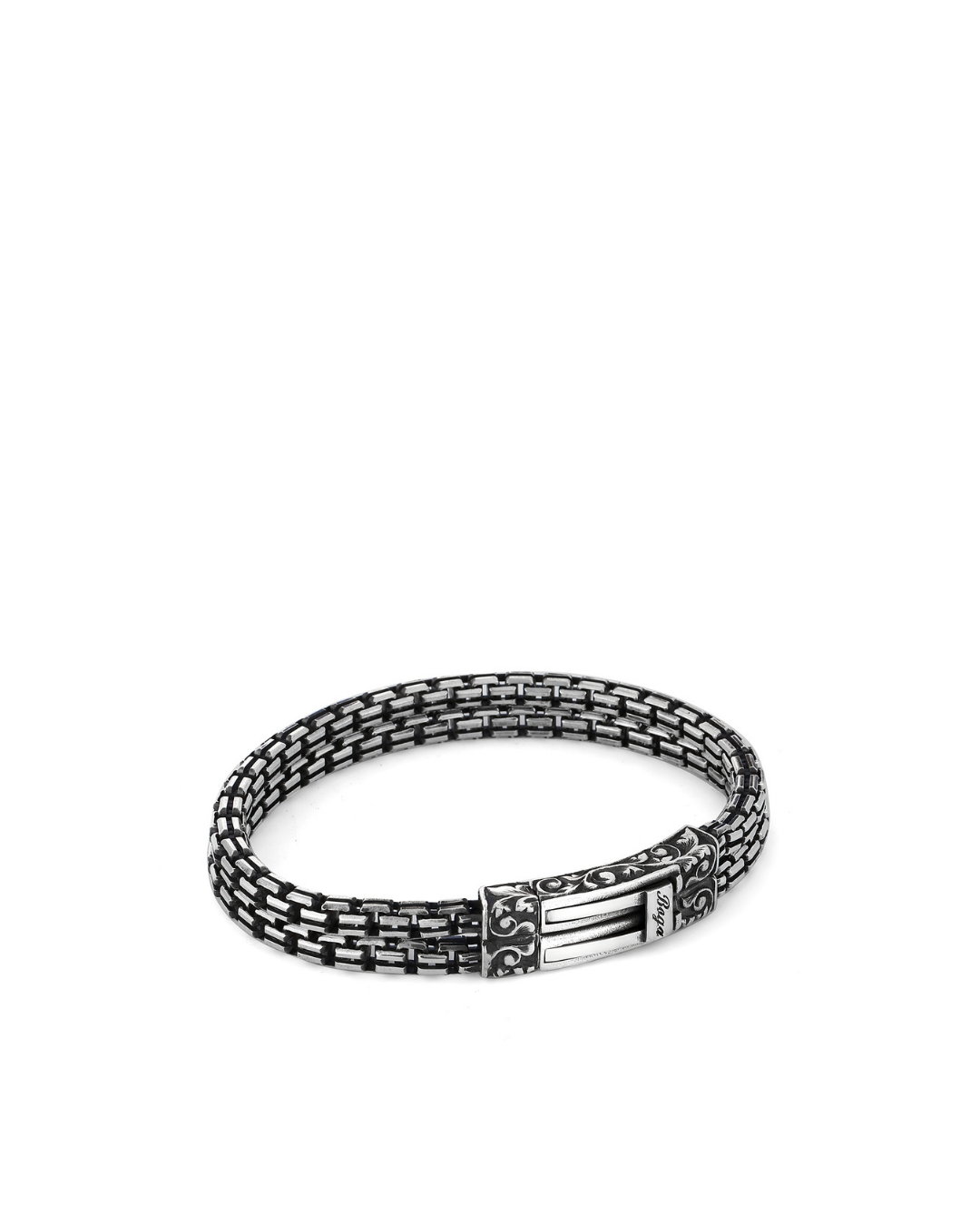 Square Double Engraved Erkek Gümüş Bileklik