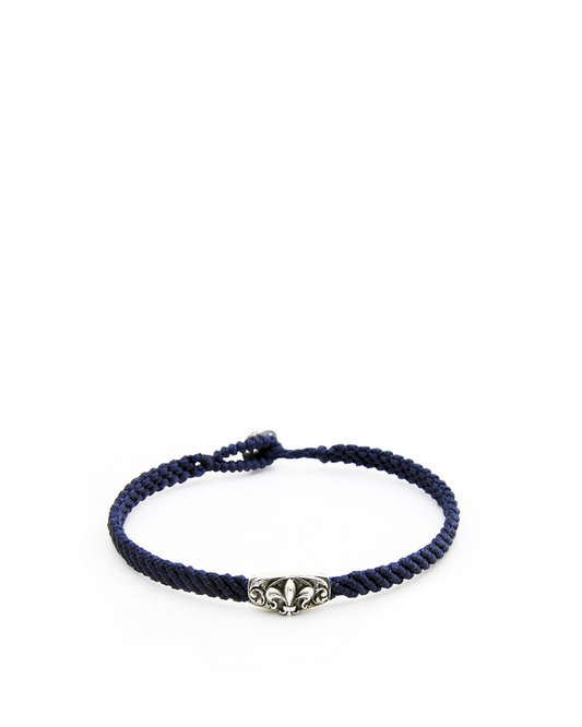 Makrame Fleur De Lis Disc Erkek Gümüş Bileklik
