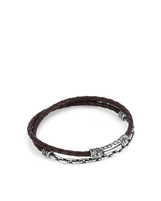 ARC Chain Leather Erkek Gümüş Bileklik