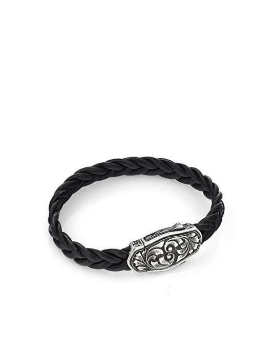 ARC Engraved Braided Leather Erkek Gümüş Bileklik