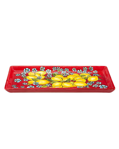 Red Ceramic Lemon Patterned Tray