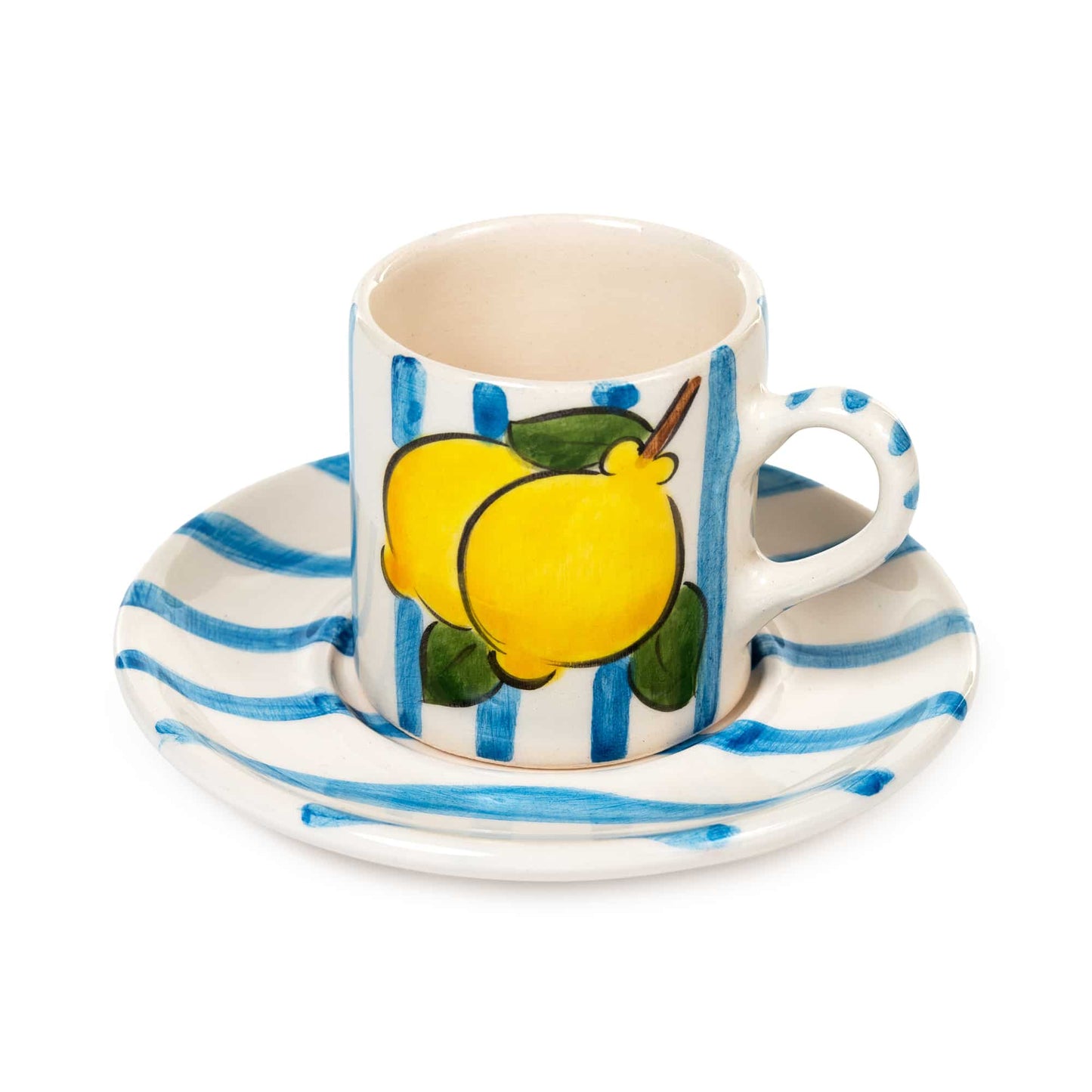 Baby BLue Lemon Line Handled Coffee Set