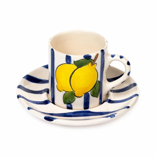 Dark Blue Lemon Line Handled Coffee Set