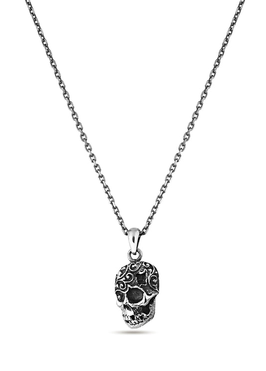 Engraved Skull Erkek Gümüş Kolye
