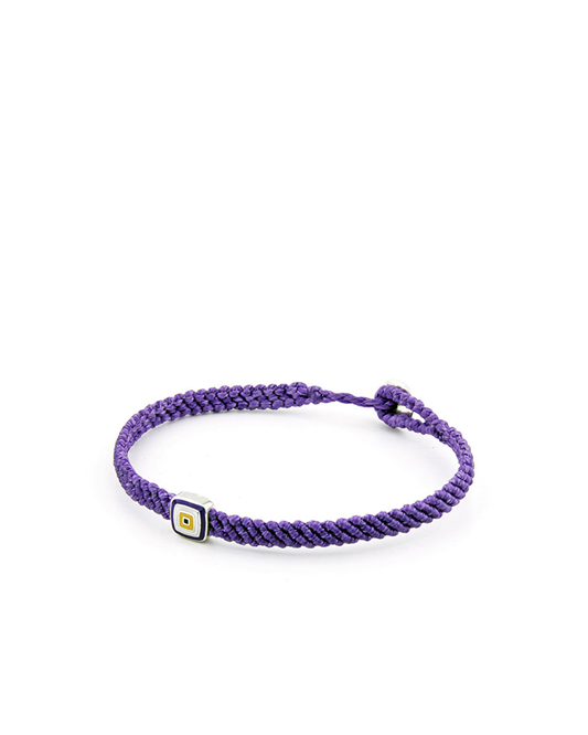 Evil Eye Square Makrame Mor Erkek Gümüş Bileklik