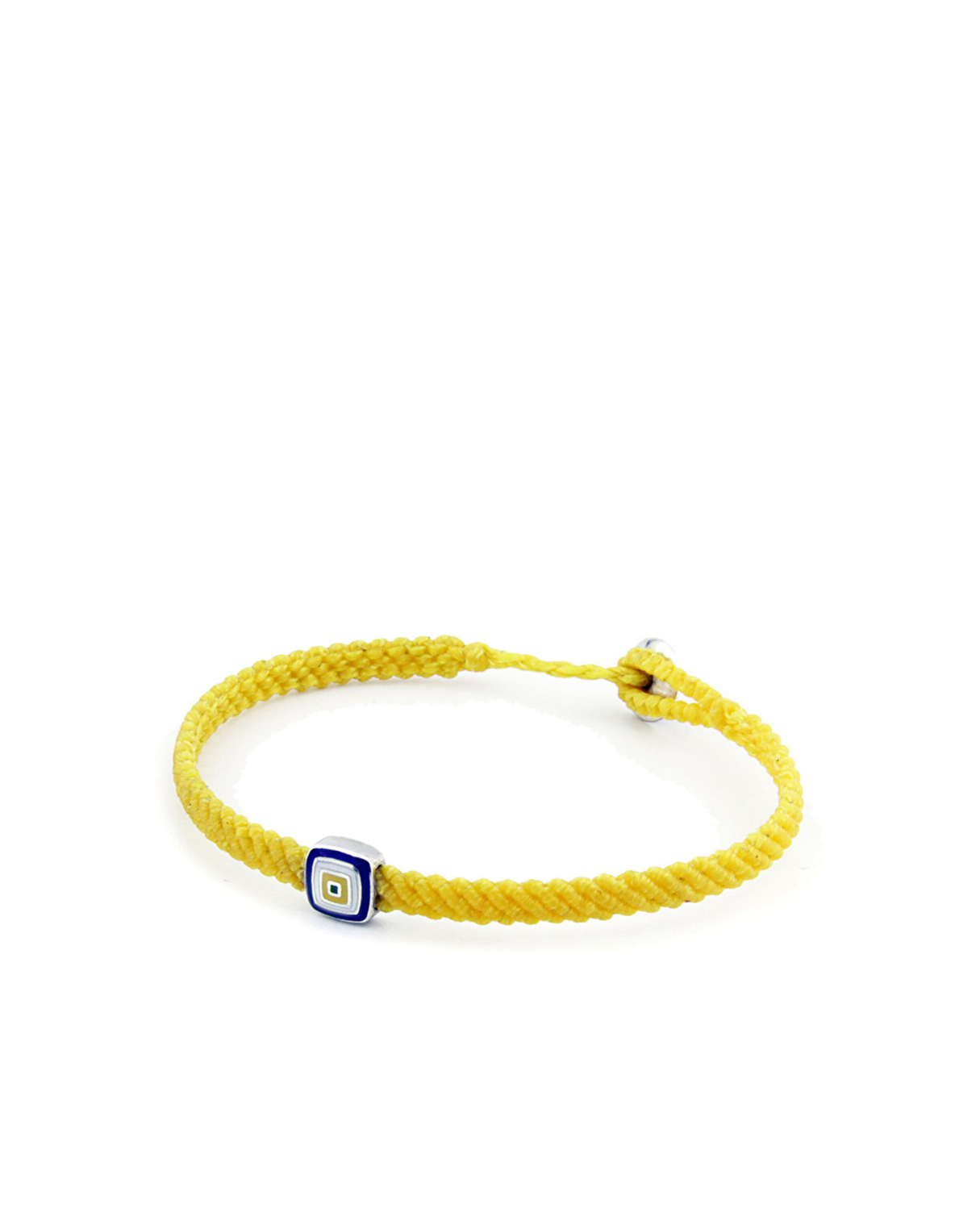 Evil Eye Square Makrame Sarı Erkek Gümüş Bileklik