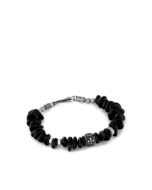 Fleur De Lis Tourmaline Siyah Erkek Gümüş Bileklik
