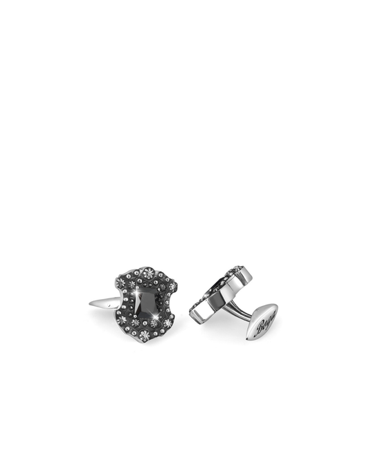 Floral Shield Octagon Zircon Gümüş Kol Düğmesi