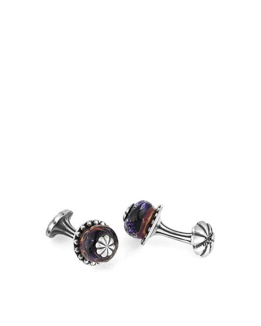 Glass Beads Floral Fx Gümüş Kol Düğmesi