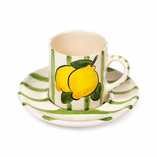 Green Lemon Line Handled Coffee Set