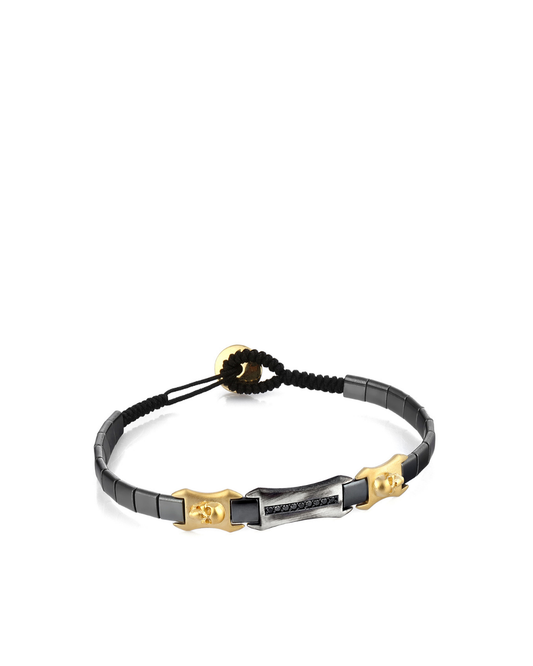 Hmt Skull Black Diamond Silver Disc Bileklik