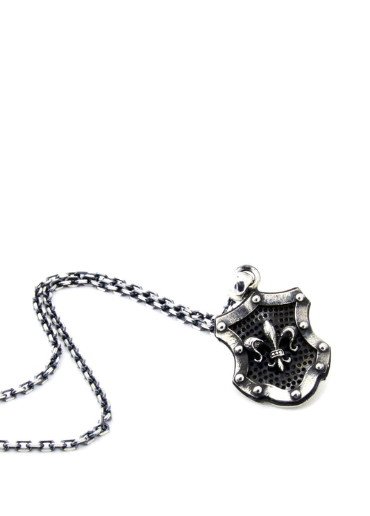 Knight Fleur De Lis Shield Erkek Gümüş Kolye