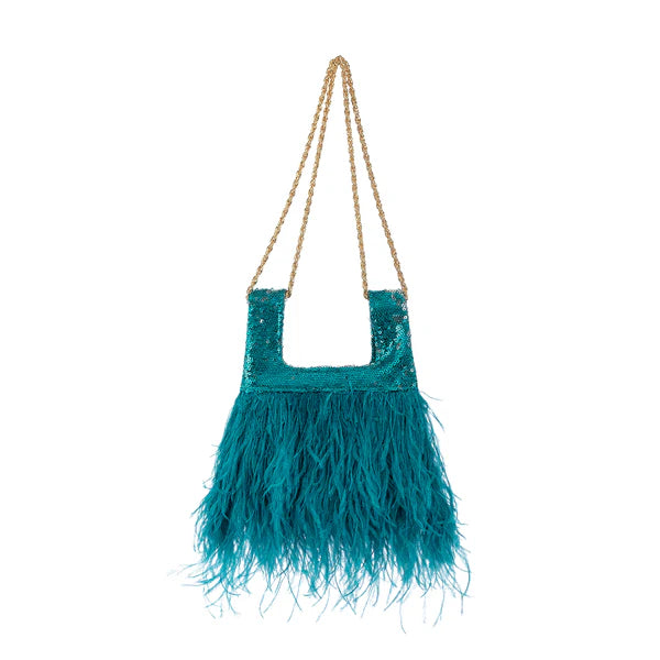 Micro Ines In Verdigris Sequin With Feather
