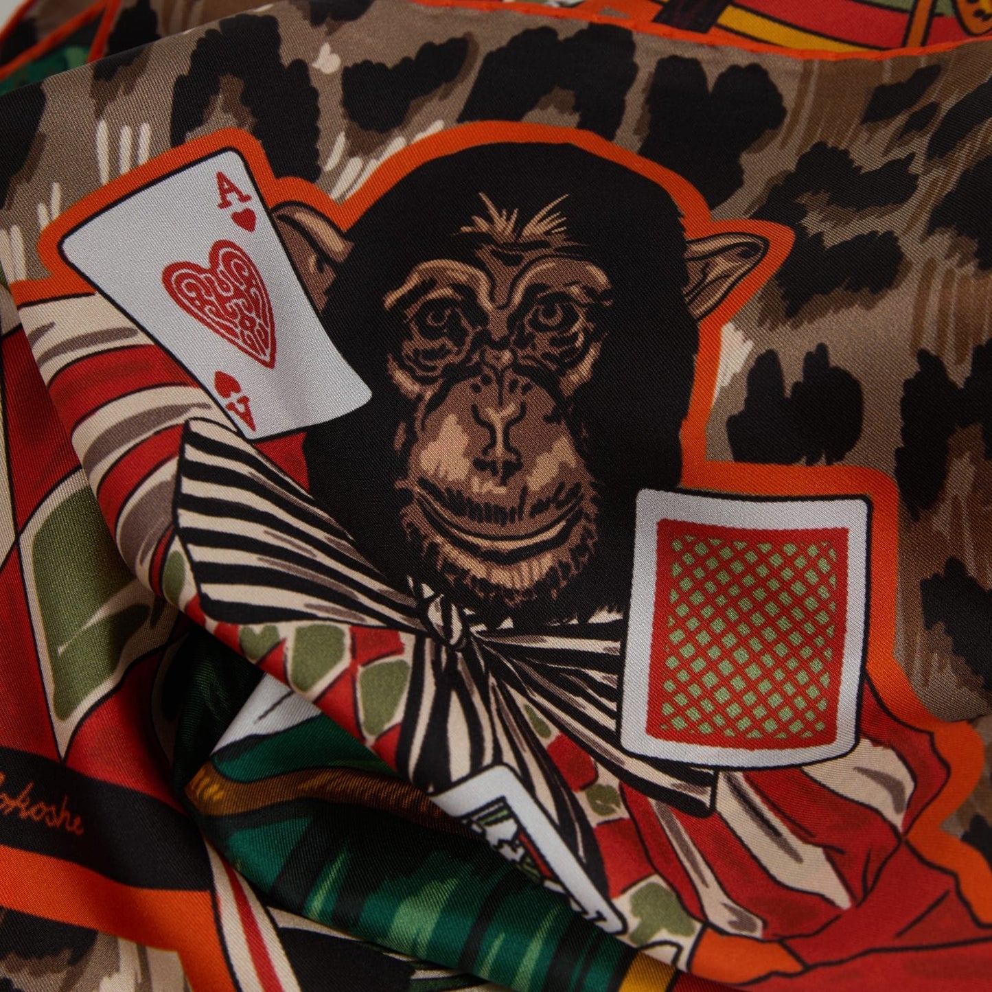 Monkey and The Leopard – Orange & Green – Silk