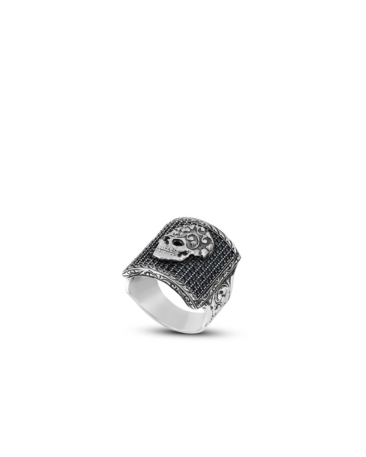 Pave Skull Erkek Gümüş Yüzük