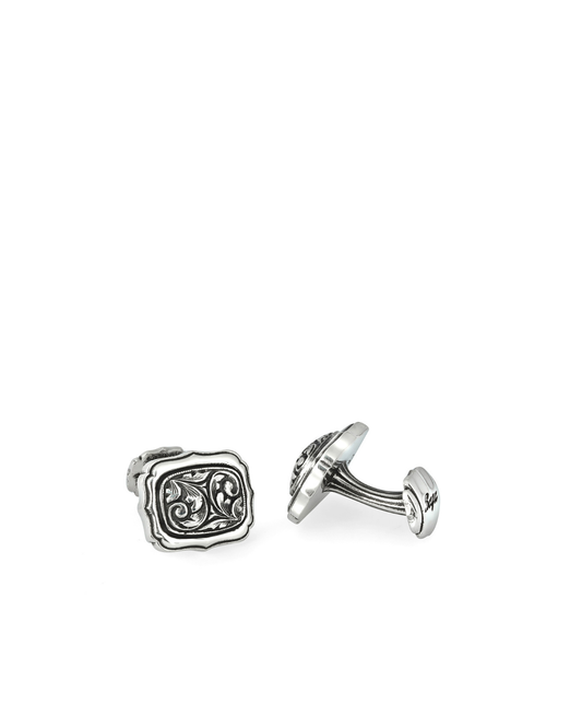 Rectangle Radius Engraved Gümüş Kol Düğmesi