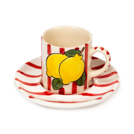 Red Lemon Line Handled Coffee Set