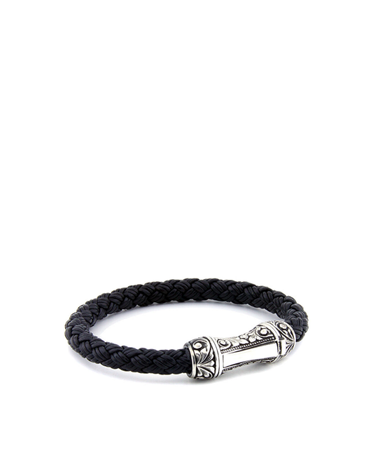Single Lock Curved Siyah Erkek Gümüş Bileklik