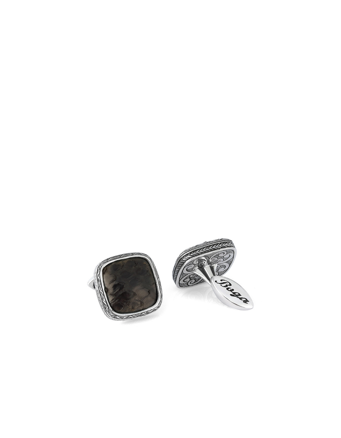 Snake Leather Radius Silver Cufflinks