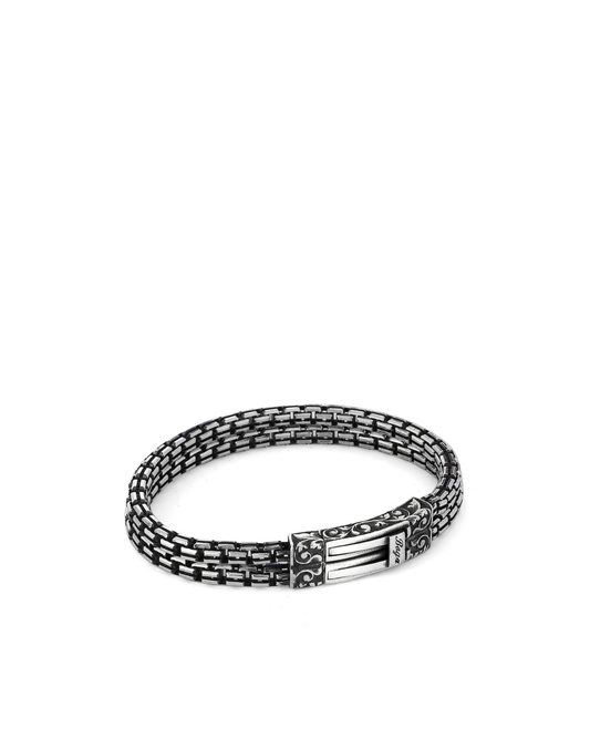 Square Double Engraved Erkek Gümüş Bileklik
