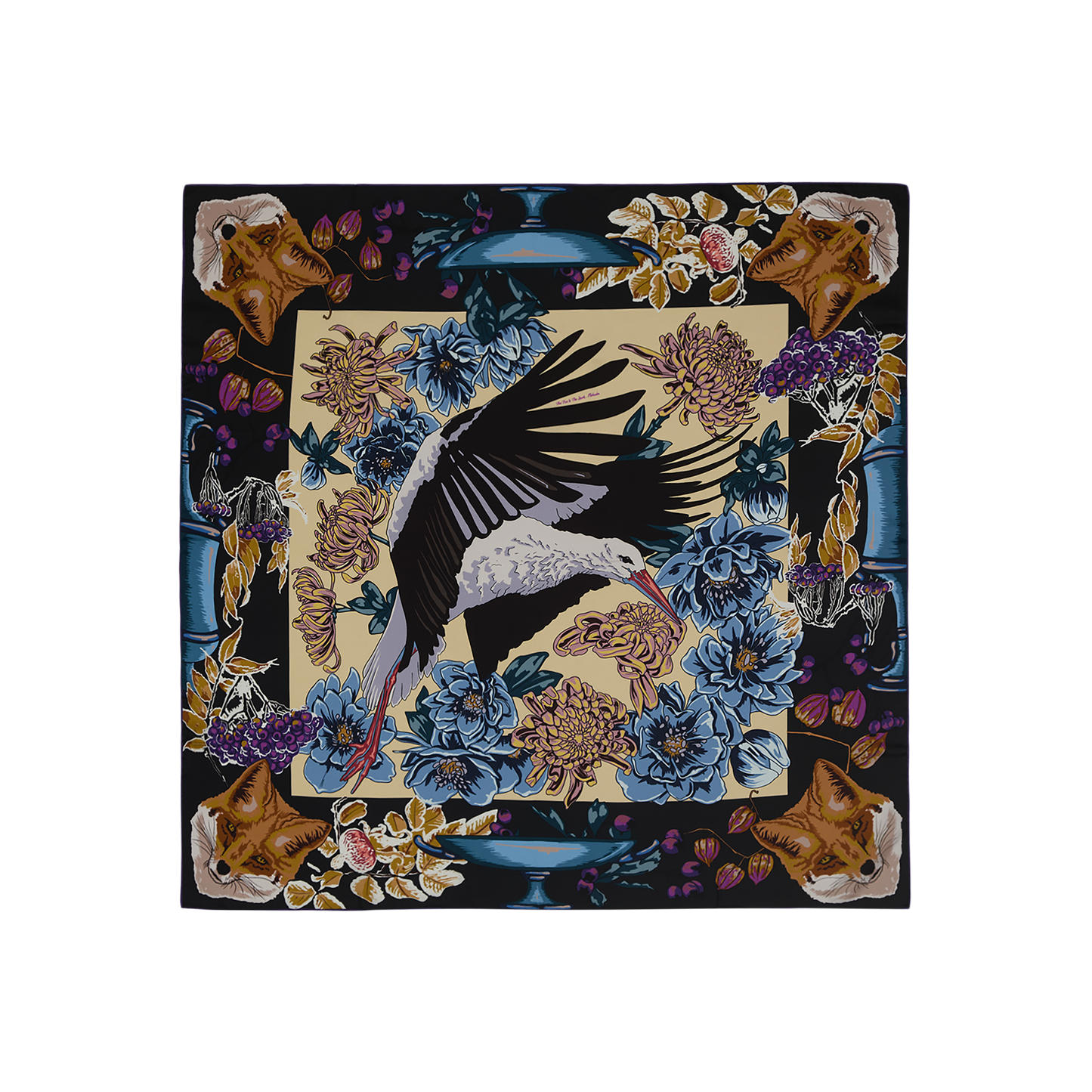 The Fox and The Stork – Black & Blue & Beige – Silk