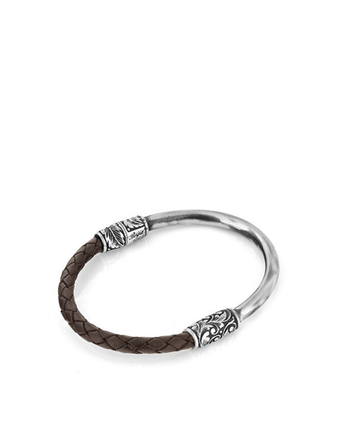 U Pipe Magnet Leather Men's Silver Bracelet