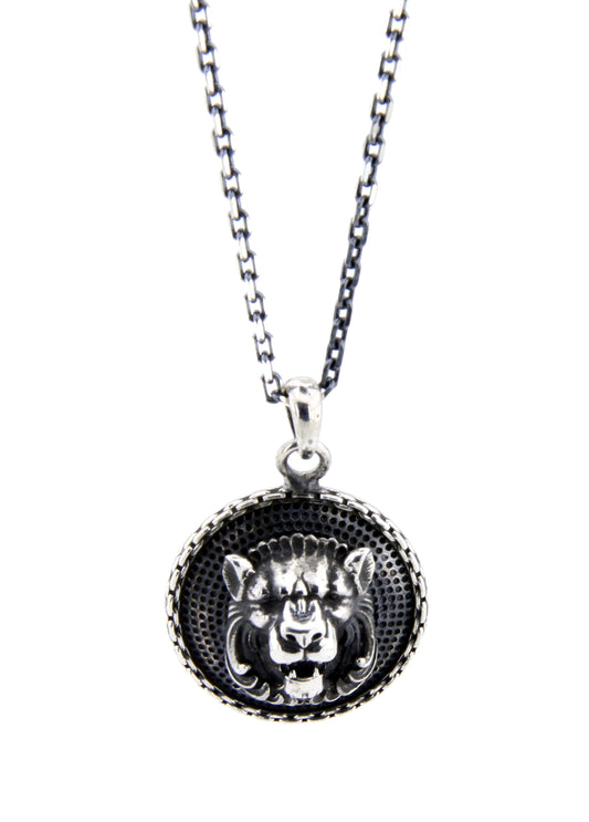 Warrior Chain Shield Lion 3D Erkek Gümüş Kolye