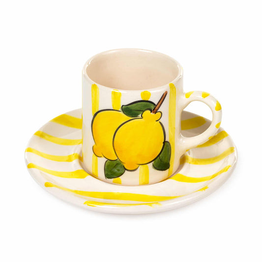 Yellow Lemon Line Handled Coffee Set