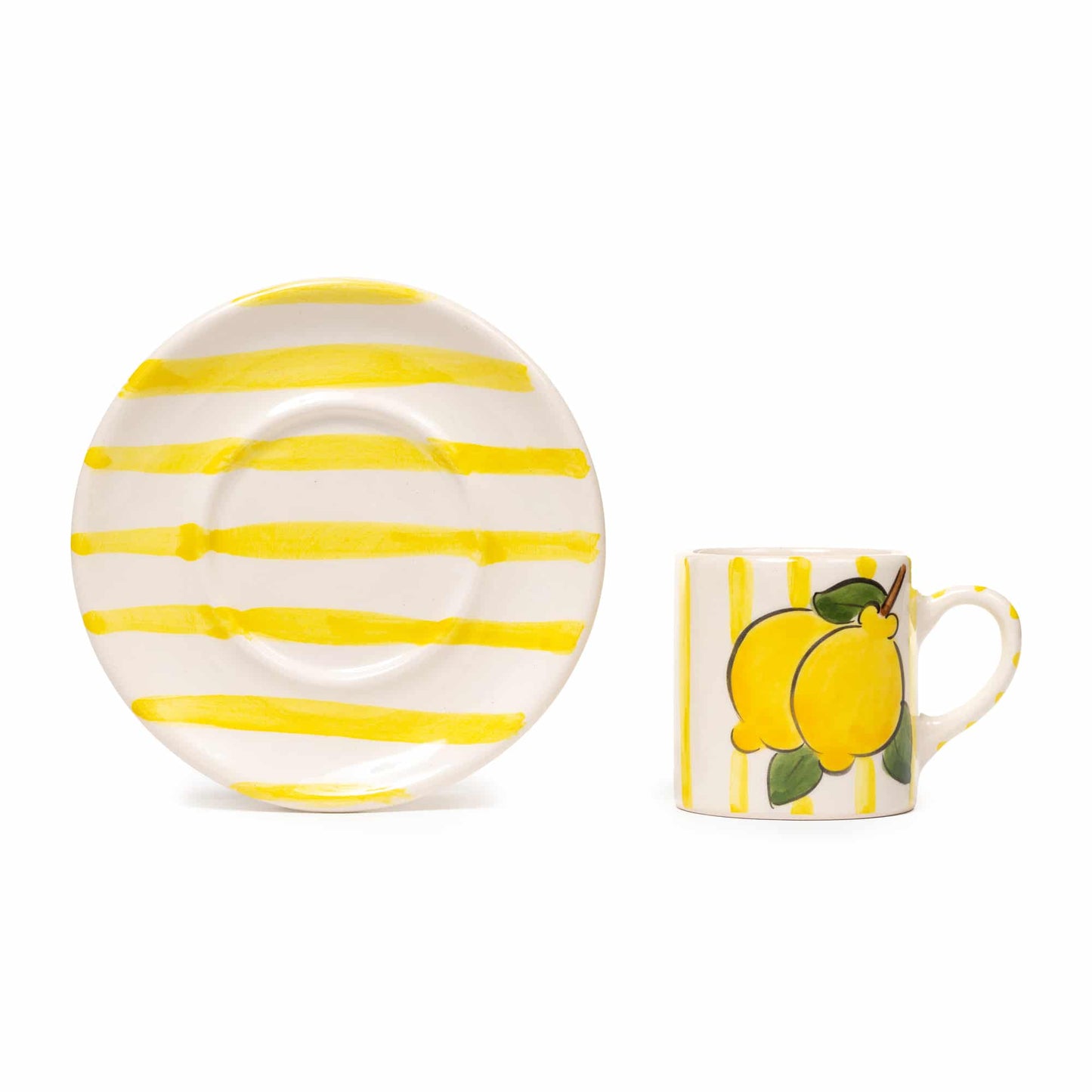 Yellow Lemon Line Handled Coffee Set